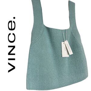NWT Vince Womens Ribbed Knit Crop Tank Top L Light Blue